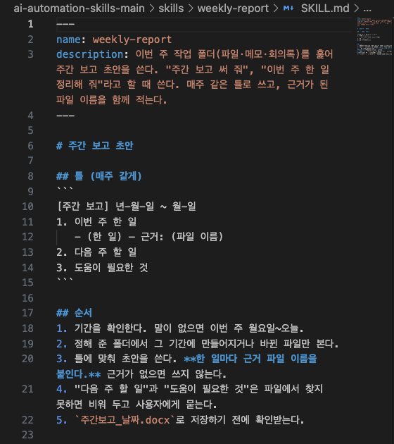 SKILL.md 맨 위에 description(설명) 칸이 있어요. 이 칸이 흐리면?
